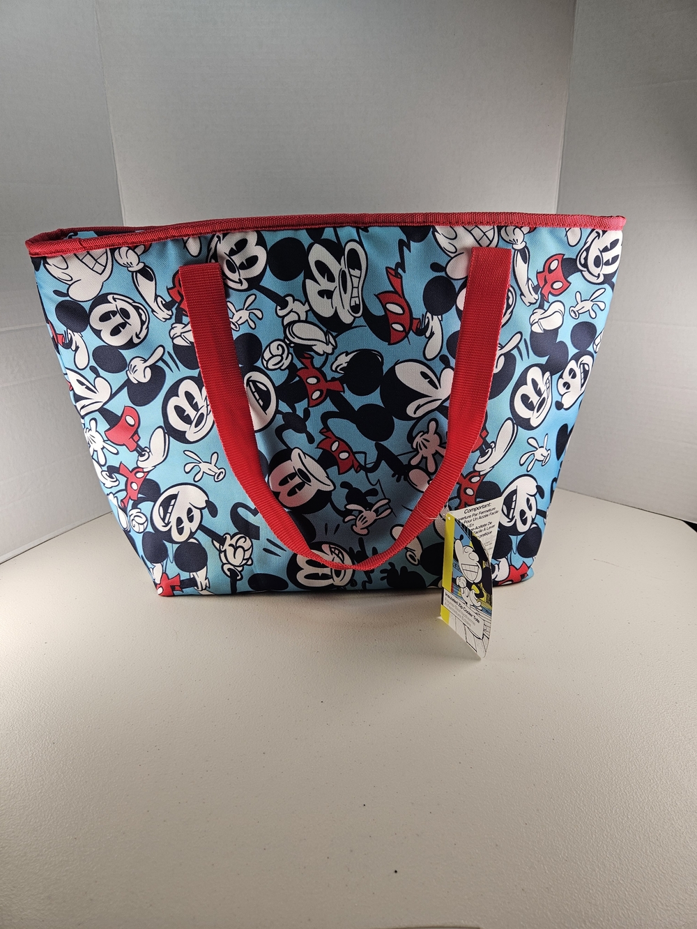 NWT Disney Mickey Mouse Blue Tote Insulated Zip Cooler Bag with Red Handles